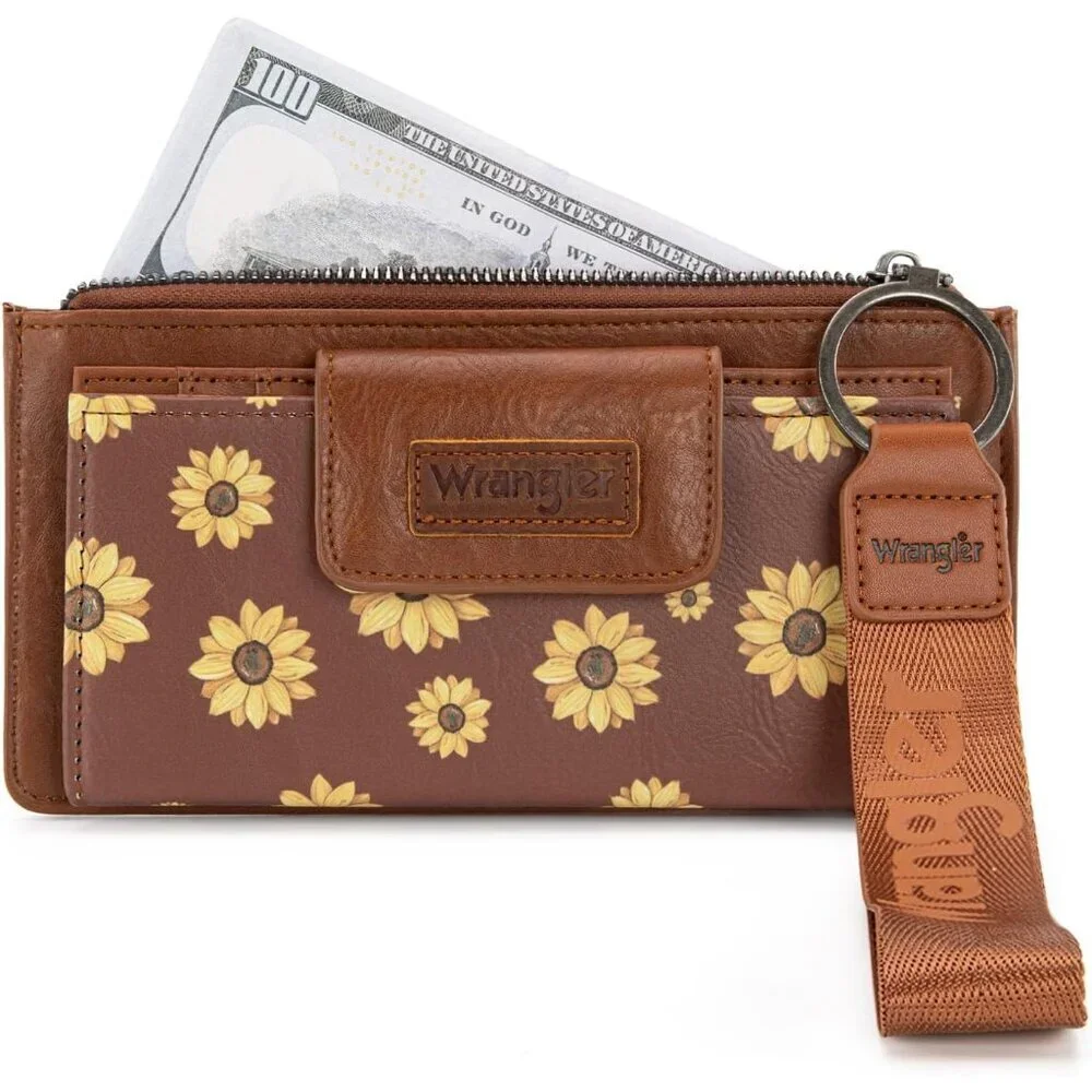 Women Wallet RFID Block Sunflower Clutch Wristlet Organizer Coin Card